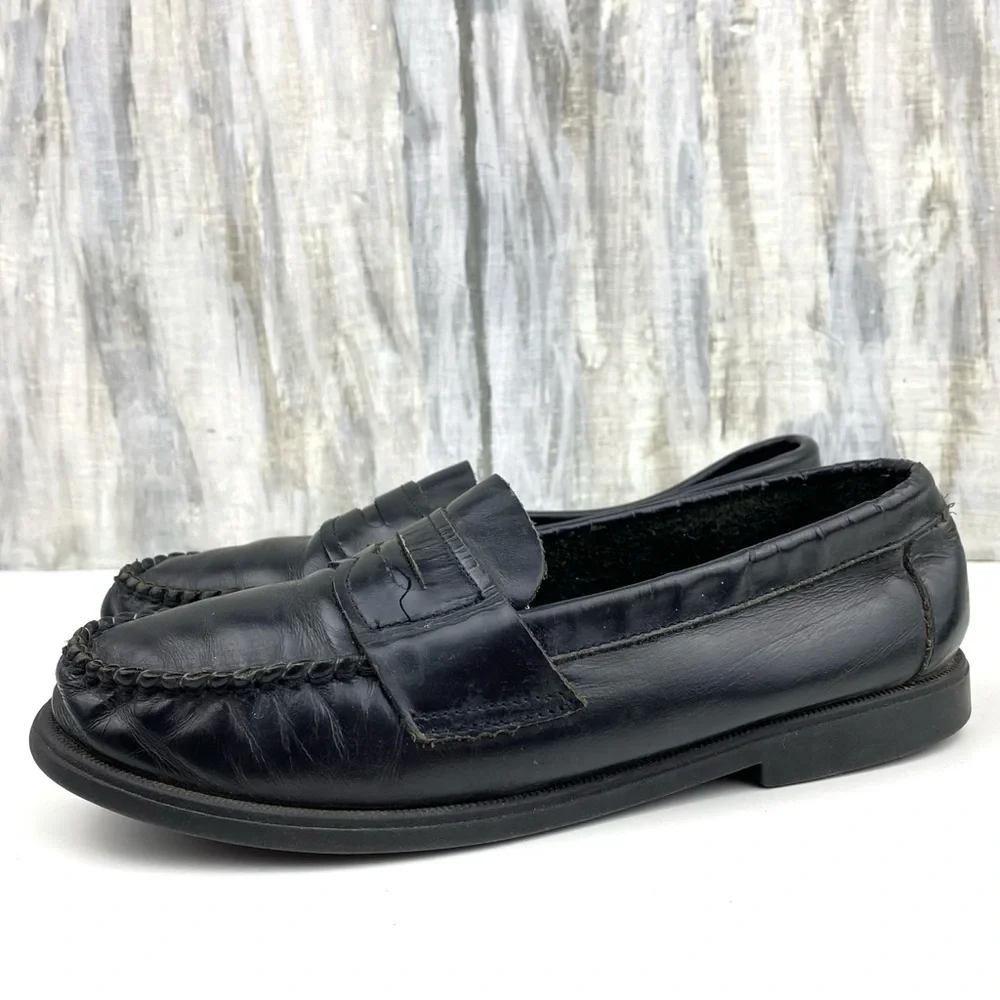 Y2K Vintage Buster Brown Black Leather Penny Loafers Slip On Casual Dress Shoe 3